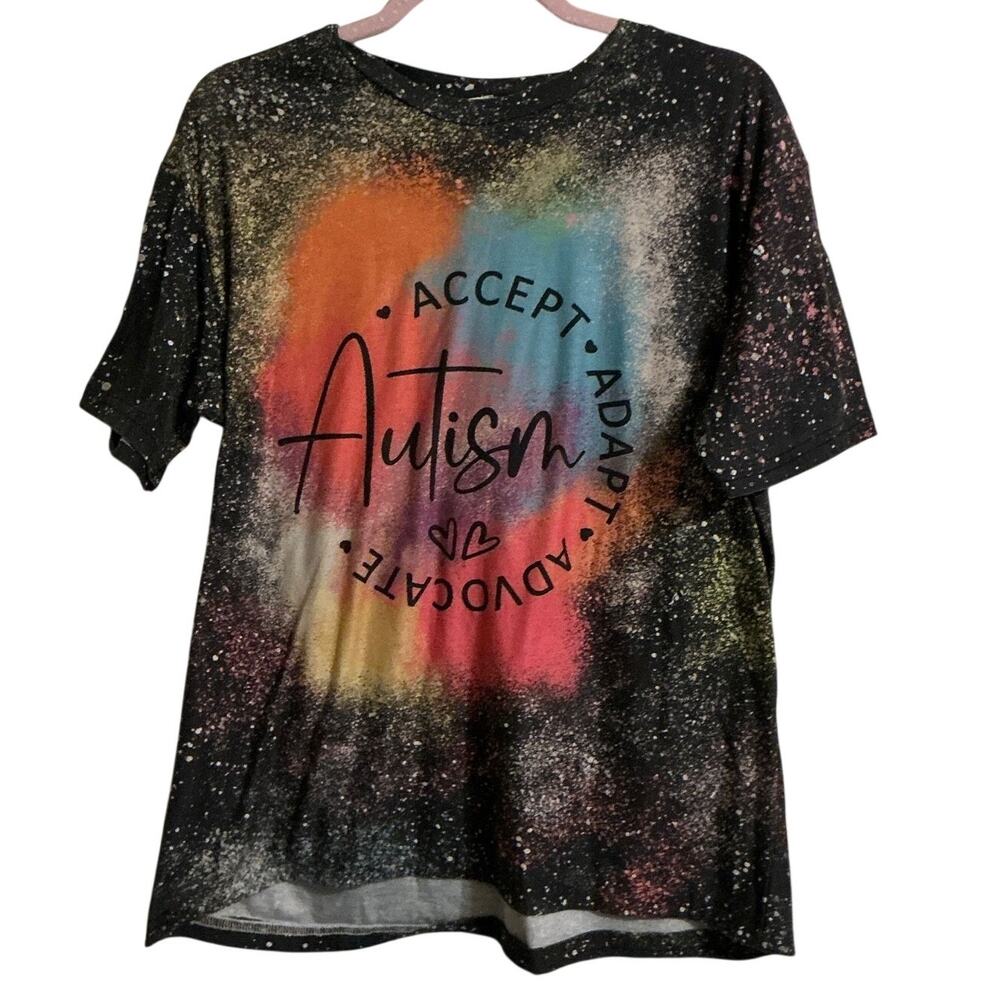 Autism Accept Adapt Graphic T-Shirt Gray Speckled Collar Boys Size XL